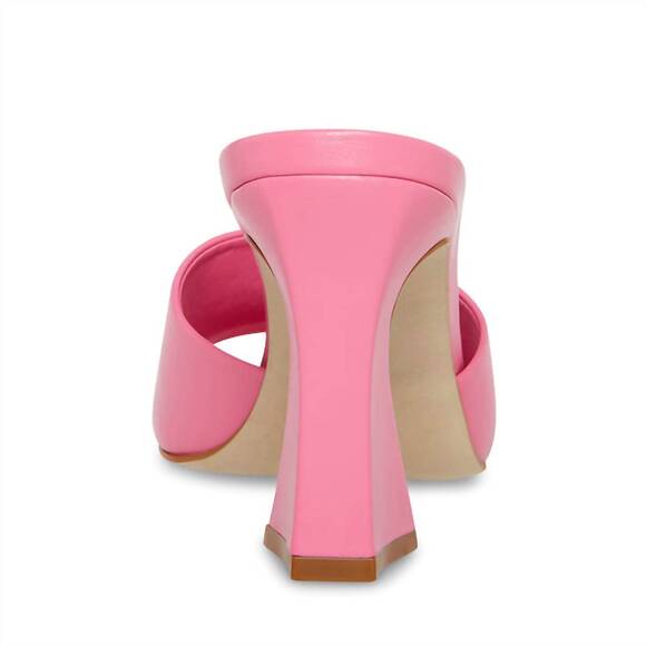 NEW STEVE MADDEN women's fairfax square toe mules hi heels in pink leather - Picture 4 of 6